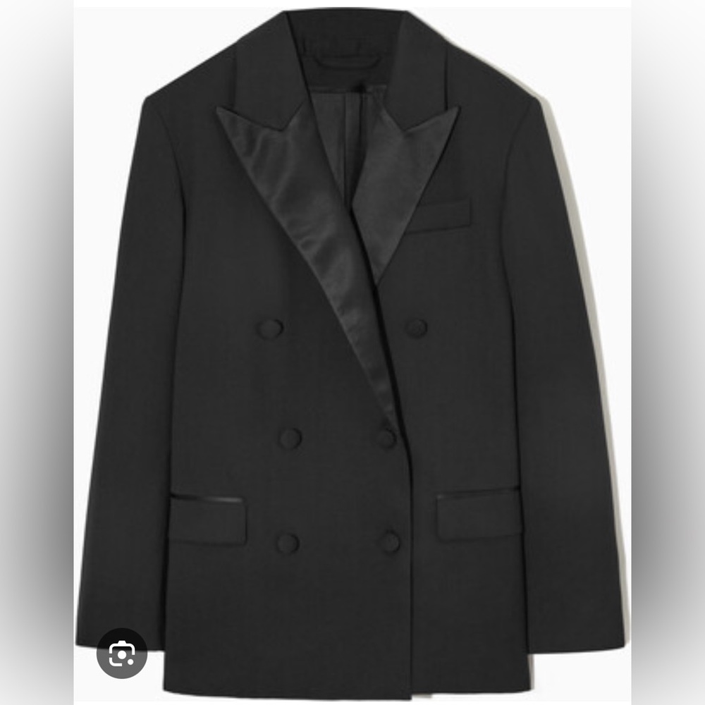 COS NWOT Double-Breasted Satin-Trimmed Wool Blazer size 12 NWOT